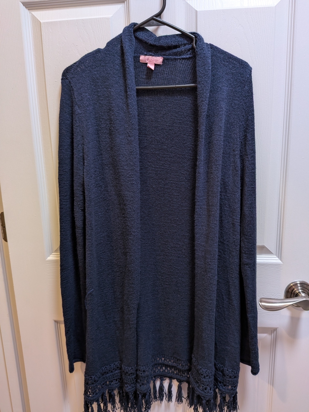Lilly Pulitzer Navy Open-Front Fringe Hem Cardigan